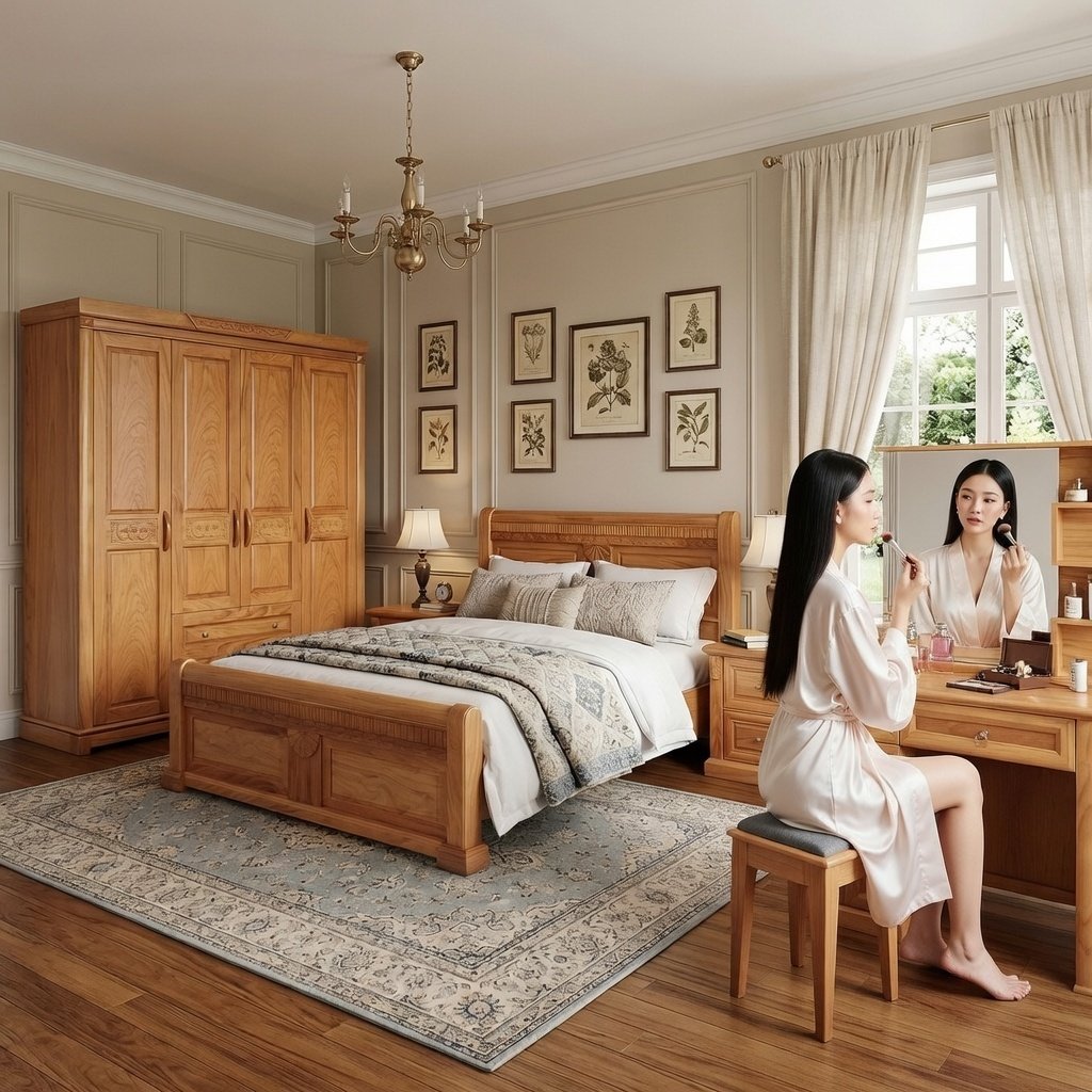 Combo phòng ngủ gỗ vân gõ MS 3412 9 Combo phòng ngủ gỗ vân gõ tự nhiên