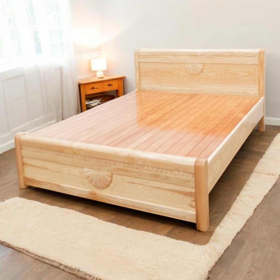 Giường ngủ gỗ sồi 1m8 đẹp chắc chắn trong combo phòng ngủ