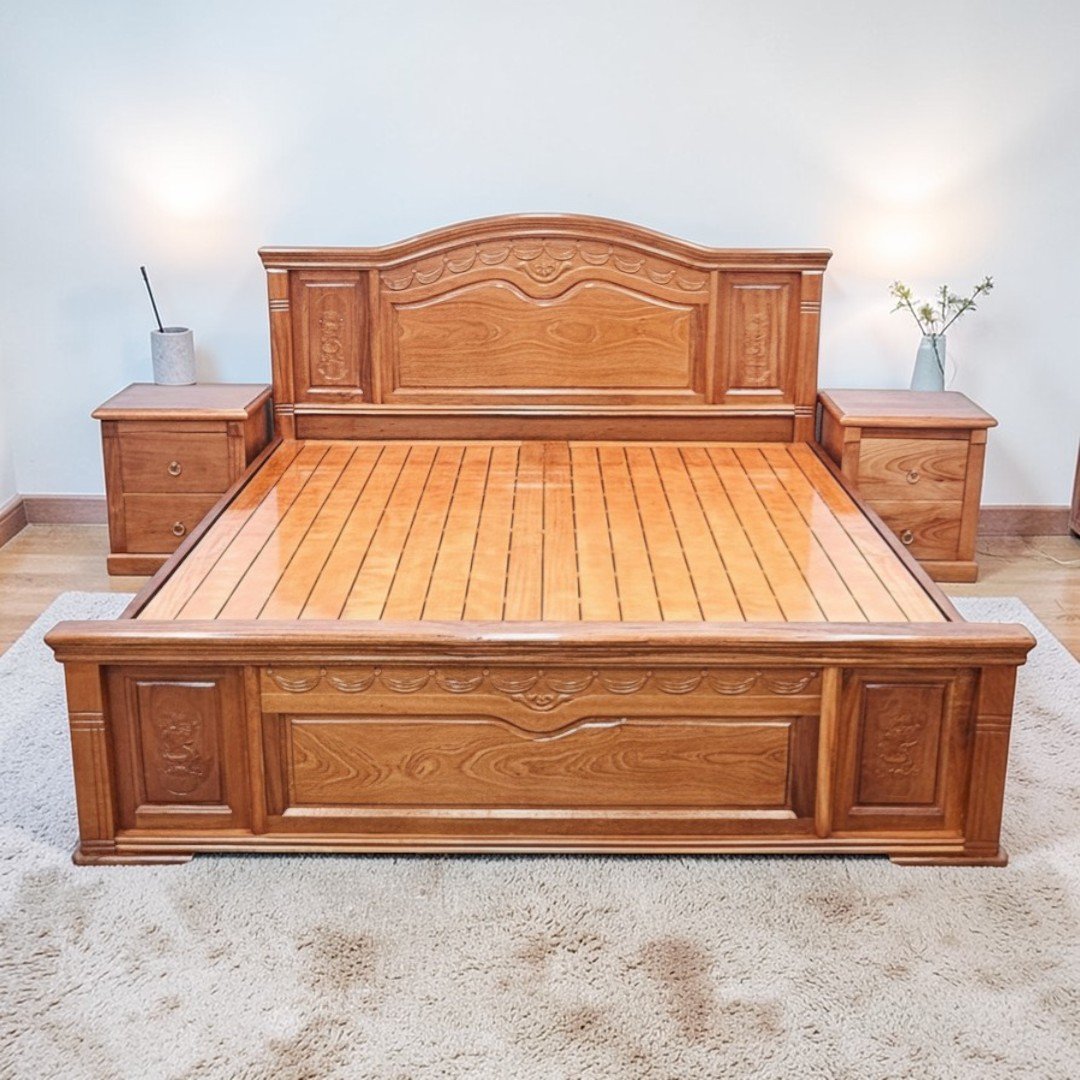 Giường ngủ gỗ tự nhiên màu gỗ sang trọng bền đẹp