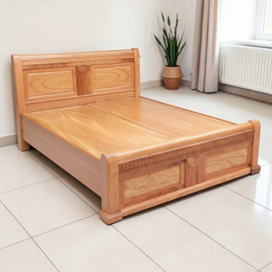 Combo phòng ngủ gỗ vân gõ MS 3412 4 Giường ngủ gỗ vân gõ 1m8 đẹp hiện đại