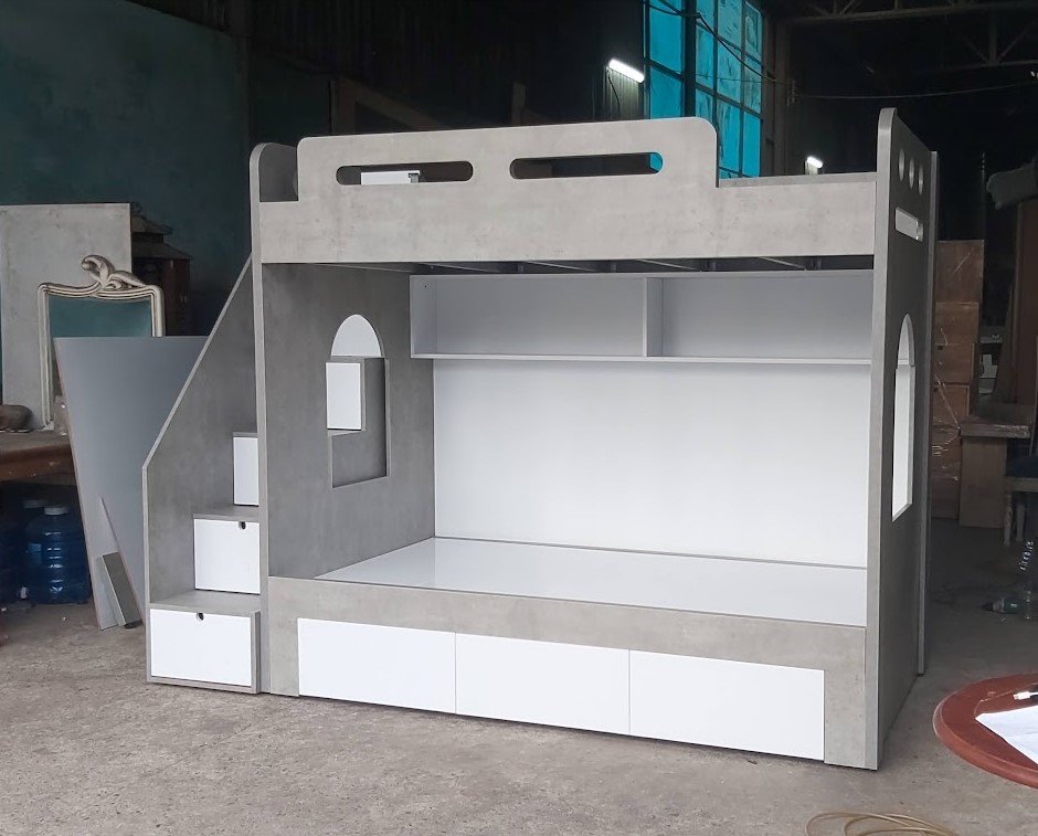 Giường tầng cho bé có ngăn kéo MS 3424 7 Giường tầng có ngăn kéo dưới gầm gỗ melamine chống trầy