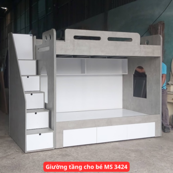 Giường tầng có ngăn kéo dưới gầm tiện lợi cho bé