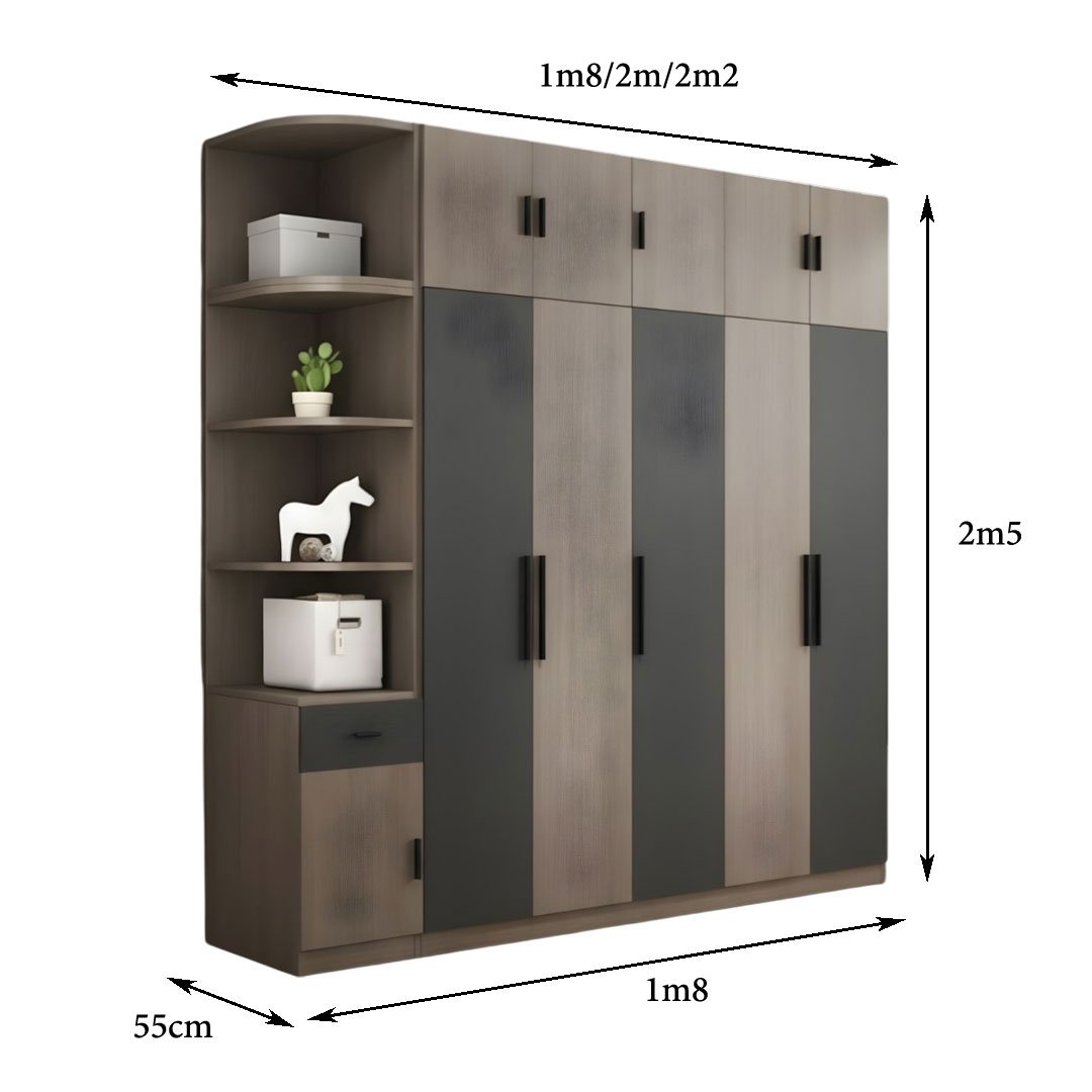 Tủ quần áo có kệ trang trí MS 3425 4 Kích thước mẫu tủ quần áo 4 cánh hiện đại