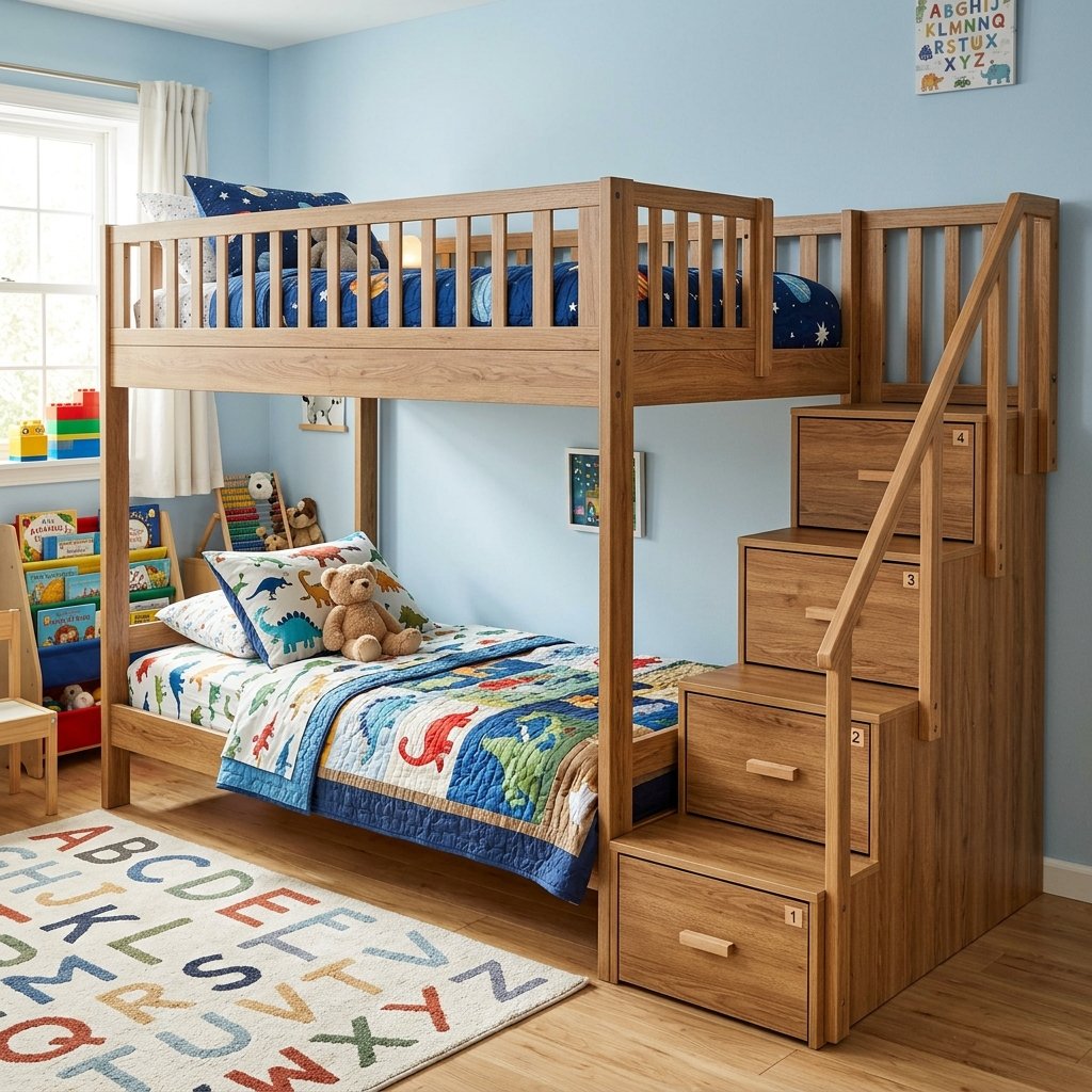 Giường tầng trẻ em hai tầng có cầu thang