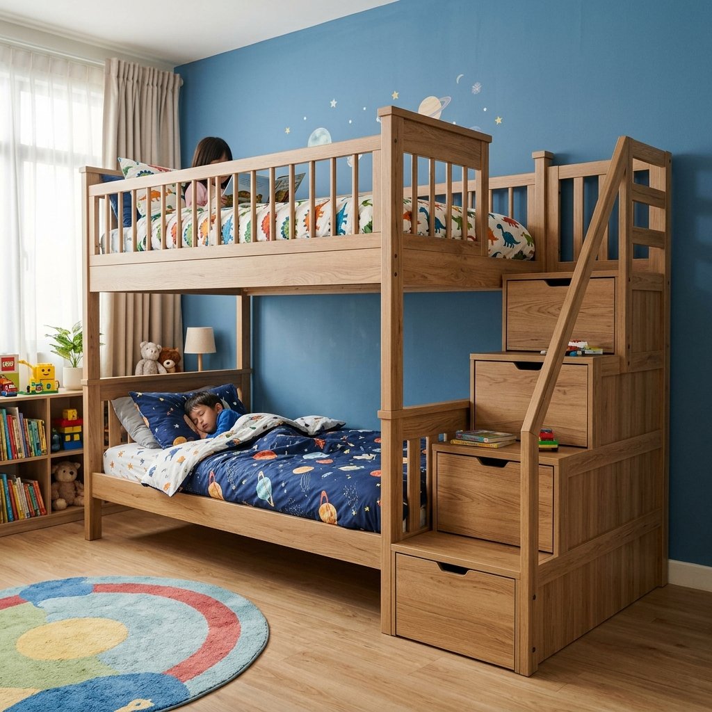 Giường tầng trẻ em hai tầng có cầu thang