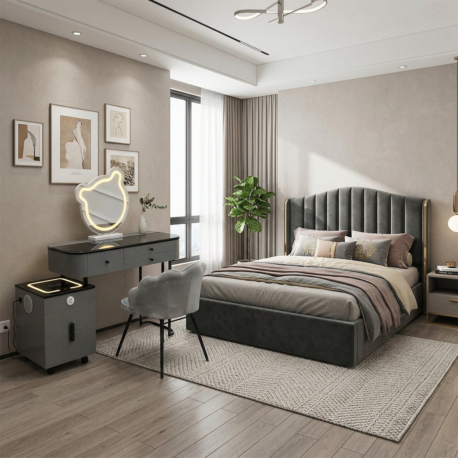 Combo phòng ngủ đẹp MS 3420 6 Mẫu nội thất phòng ngủ đẹp màu xám hiện đại sang trọng