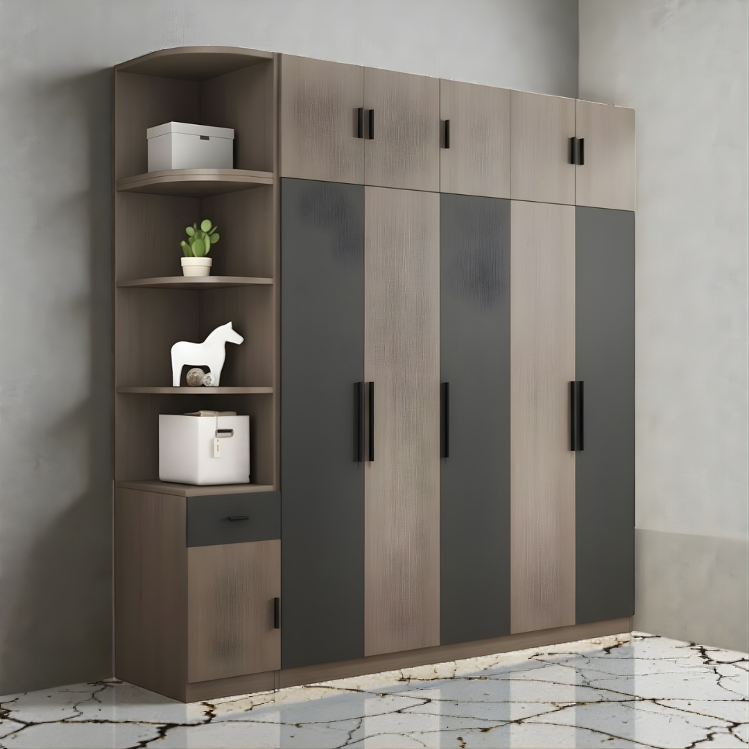 Tủ quần áo có kệ trang trí MS 3425 5 Mẫu tủ quần áo 4 cánh màu xám hiện đại đẹp bền