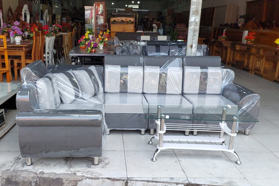 Sofa phòng khách hiện đại màu xám thiết kế góc chữ L sang trọng