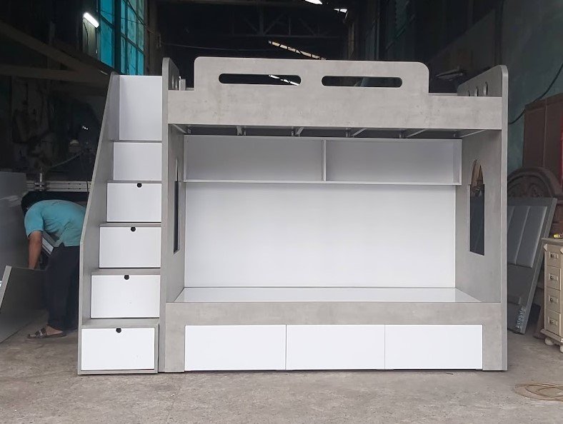 Giường tầng cho bé có ngăn kéo MS 3424 6 Thiết kế giường tầng có ngăn kéo dưới gầm cầu thang hộp tiện lợi