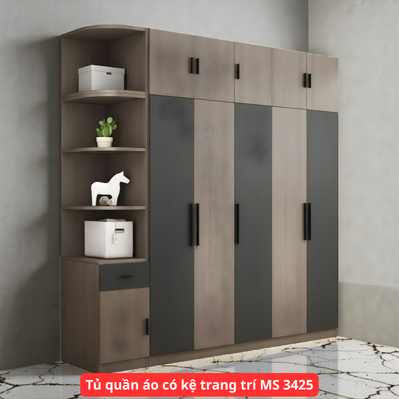 Tủ quần áo có kệ trang trí MS 3425 1 Mẫu tủ quần áo 4 cánh hiện đại