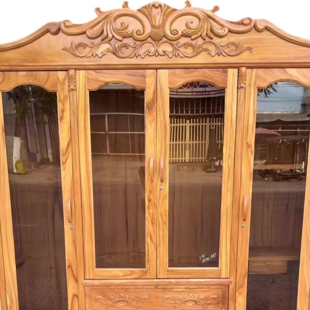 Tủ quần áo gỗ gõ đỏ cánh kính cường lực MS 3405 5 Tủ quần áo gỗ gõ đỏ cánh kính cường lực cao cấp cho phòng ngủ