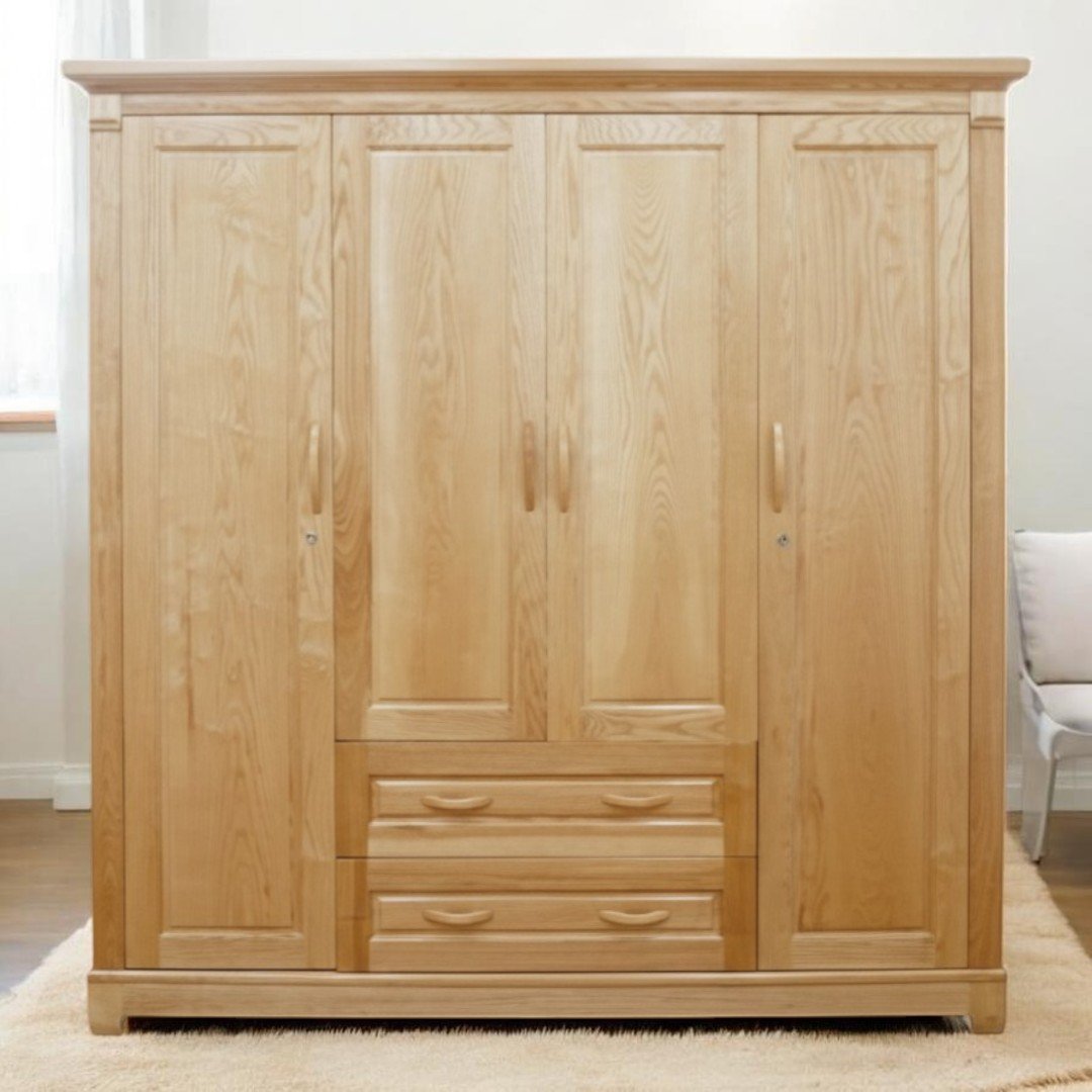 Tủ quần áo gỗ sồi 2m cao cấp trong combo phòng ngủ gỗ sồi