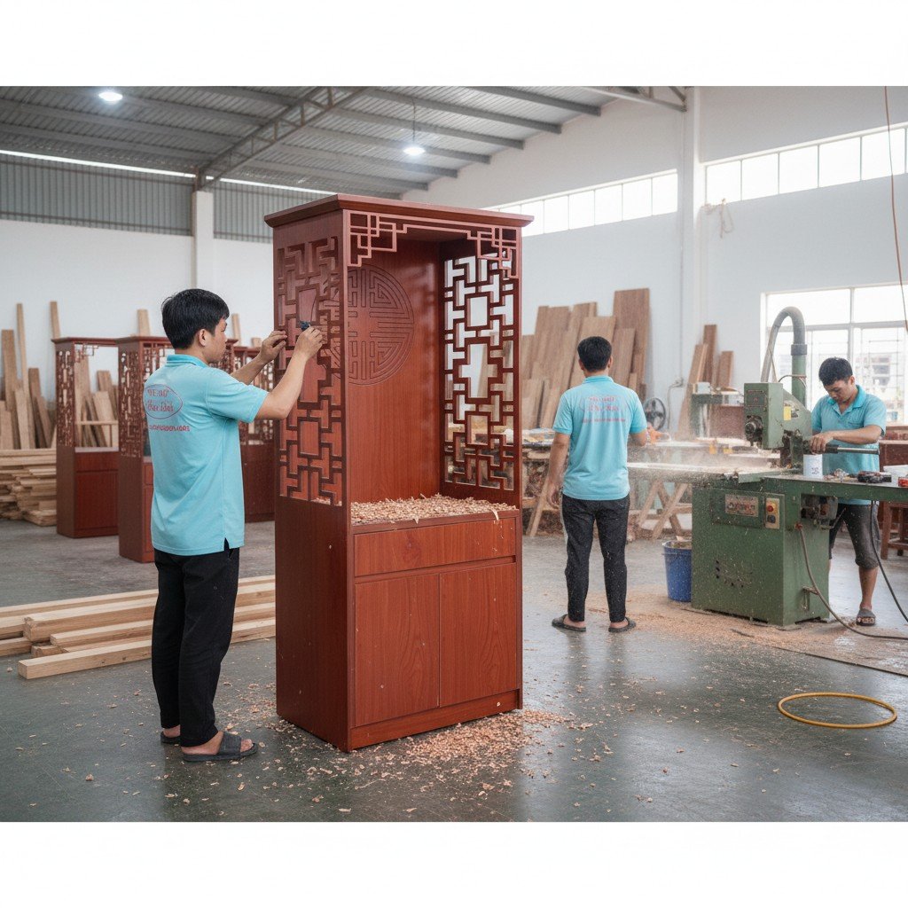 Bàn thờ đứng có vách ngăn kích thước 80x198cm thiết kế trang nghiêm