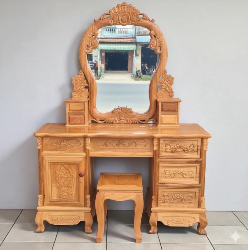 Bàn trang điểm gỗ gõ đỏ 1m2