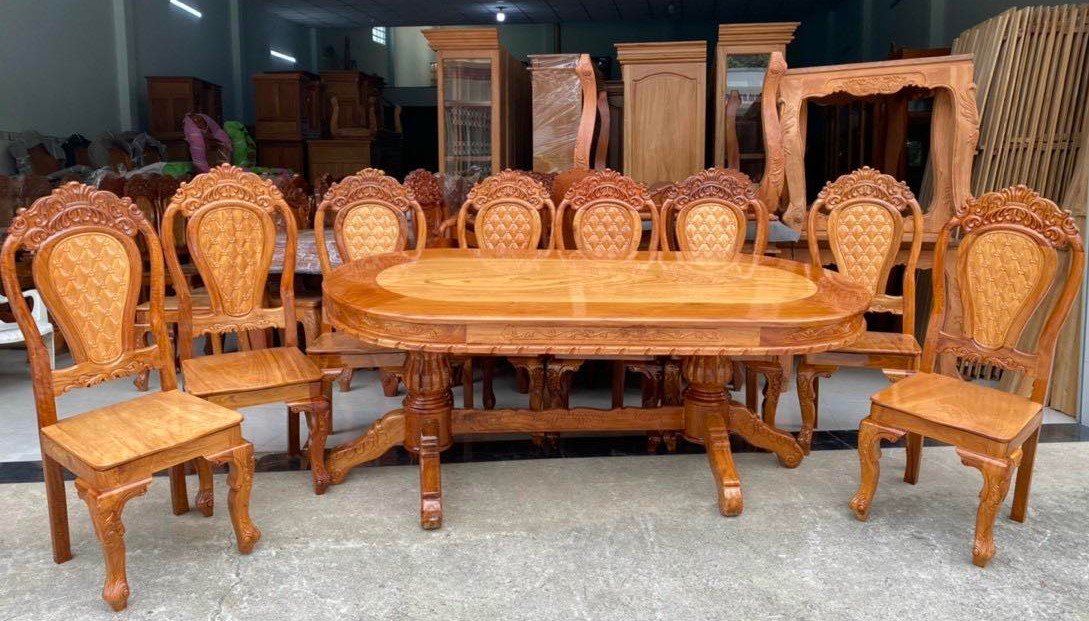 Bàn ăn gỗ gõ đỏ tự nhiên