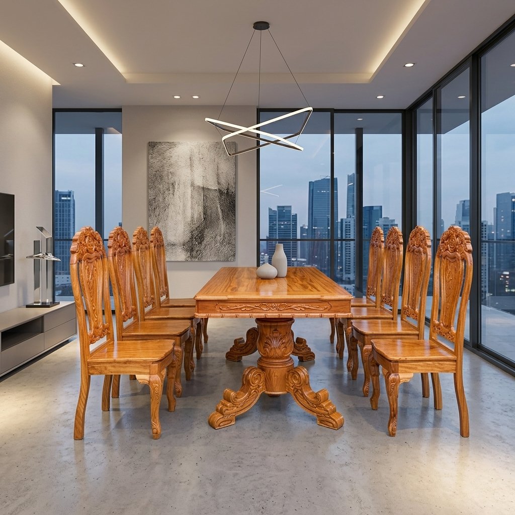 Bàn ăn gỗ tự nhiên hiện đại