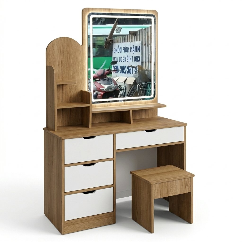 Bàn trang điểm hiện đại màu vân gỗ phối trắng