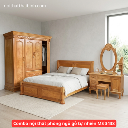 Combo nội thất phòng ngủ gỗ tự nhiên MS 3438