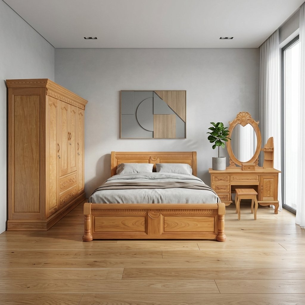 Combo nội thất phòng ngủ gỗ tự nhiên