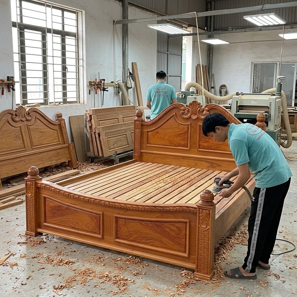 Giường gõ đỏ 1m8