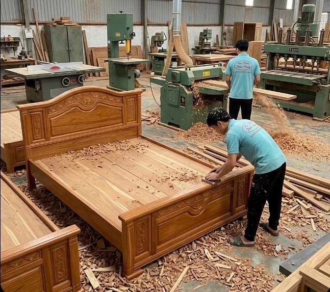 Giường gỗ gõ đỏ Nội thất Thái Bình