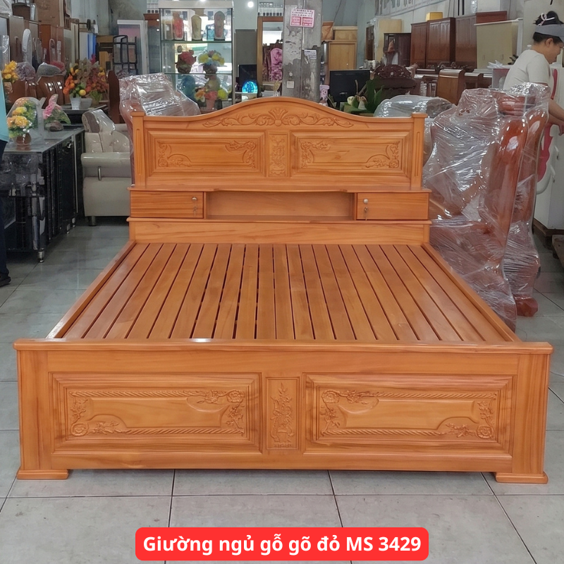 Giường gỗ gõ đỏ cao cấp MS 3429 Giường gỗ gõ đỏ cao cấp