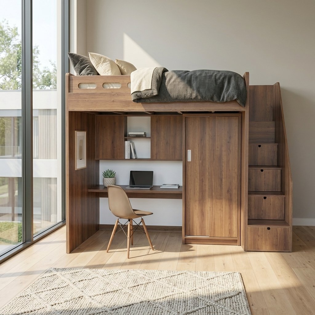 Giường tầng có bàn học và tủ quần áo MS 3428 Giường tầng có bàn học và tủ quần áo