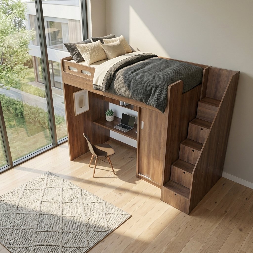 Giường tầng có bàn học và tủ quần áo MS 3428 Giường tầng có bàn học và tủ quần áo