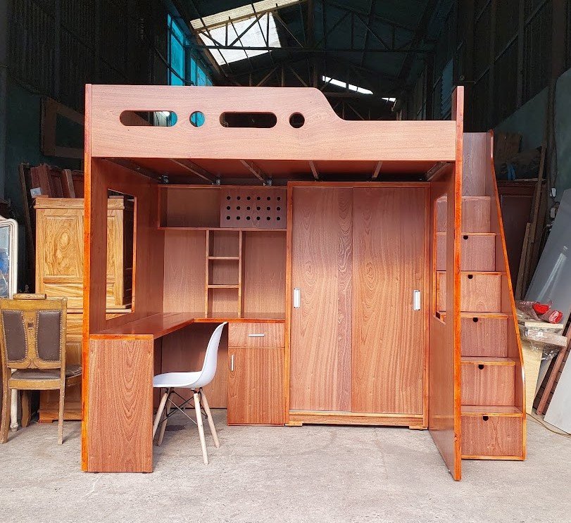 Giường tầng gỗ thịt cao su tự nhiên màu sắc thanh lịch, độ bền cao.