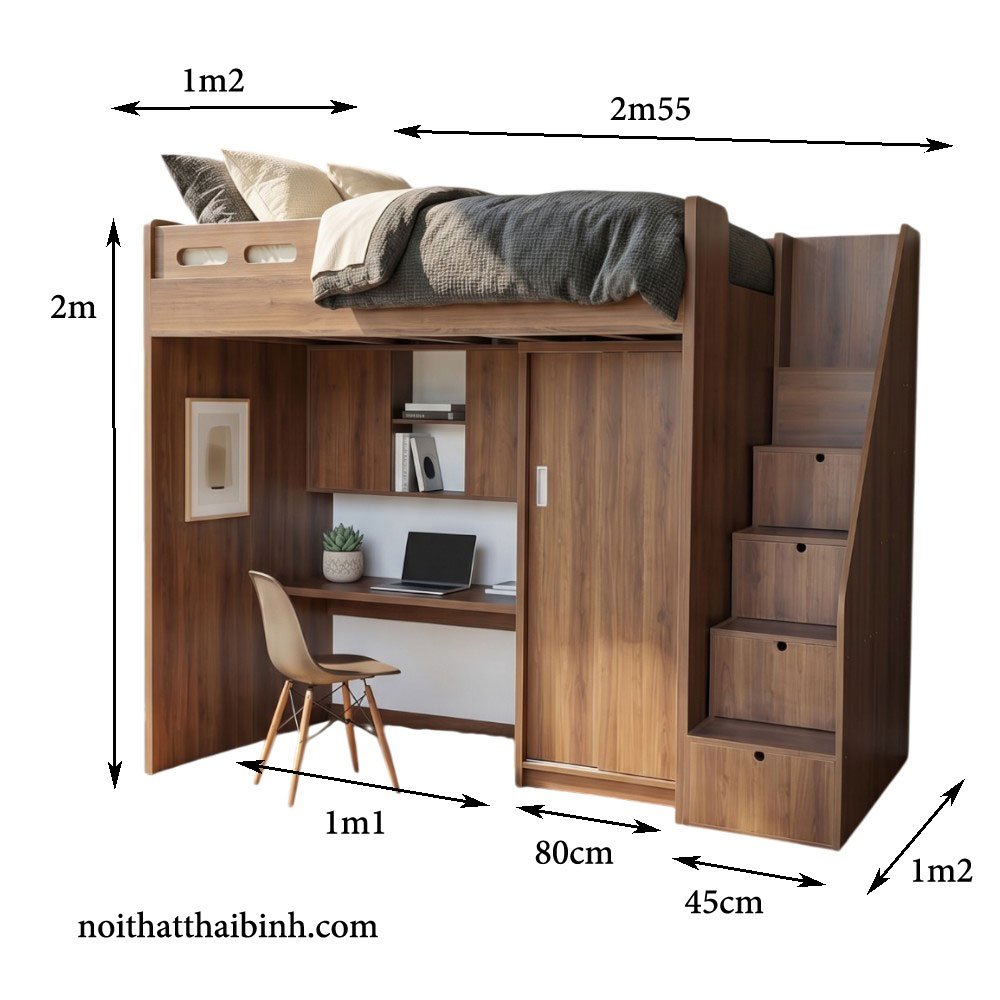 Kích thước giường tầng có bàn học và tủ quần áo Kích thước giường tầng có bàn học và tủ quần áo