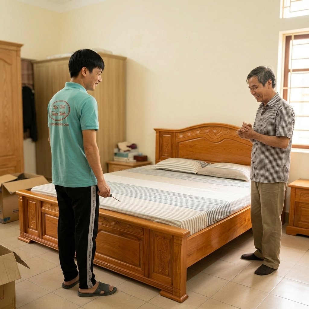 Ráp xong giường ngủ tại nhà chú sáu 60 tuồi tại Quận 12