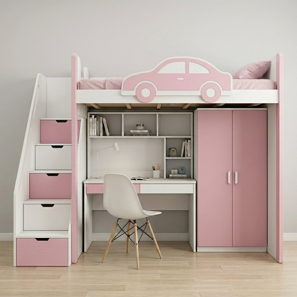 Thiết kế giường tầng thông minh tích hợp bàn học và tủ quần áo