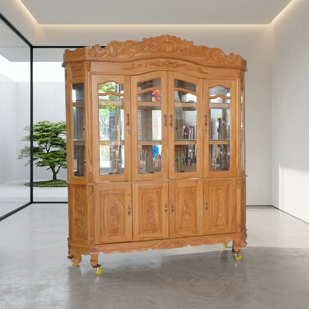 Thiết kế ngăn kệ thông minh của tủ rượu gỗ gõ đỏ hiện đại