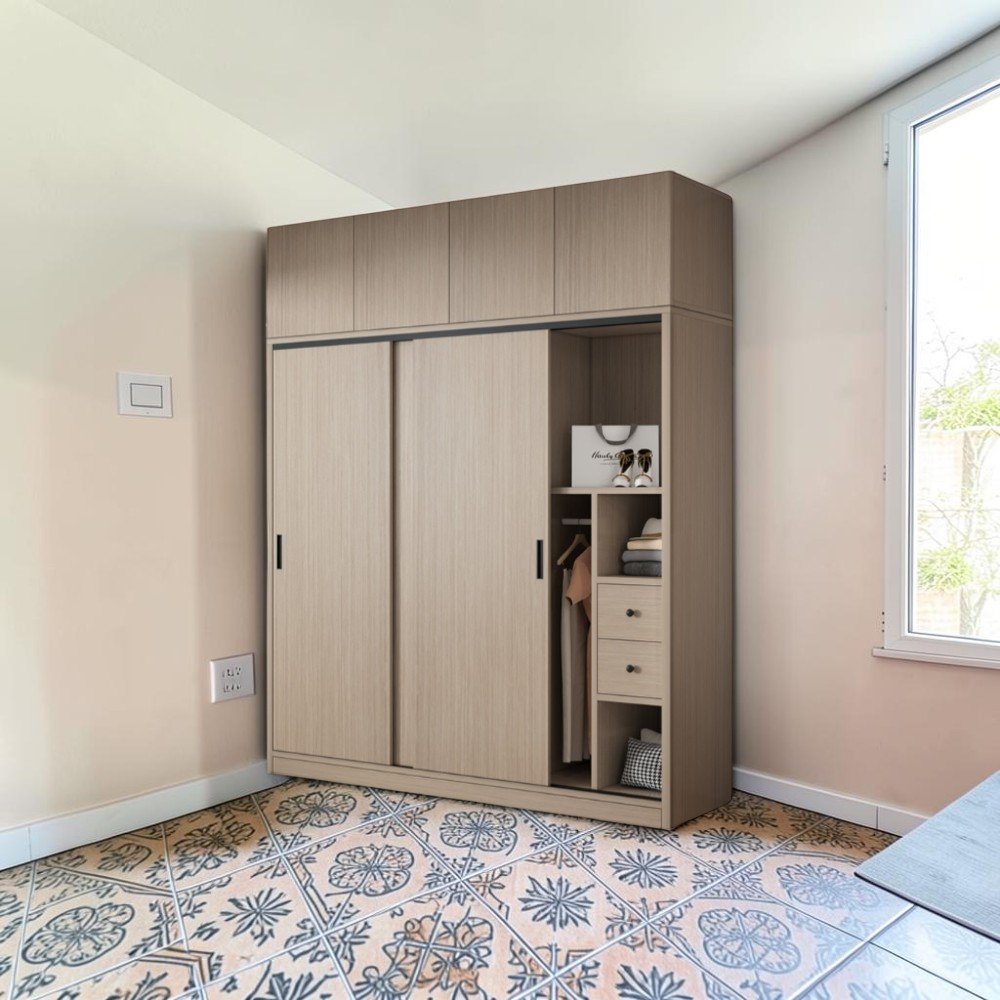 Tủ đồ quần áo gỗ sồi tự nhiên 4 cánh phòng ngủ hiện đại