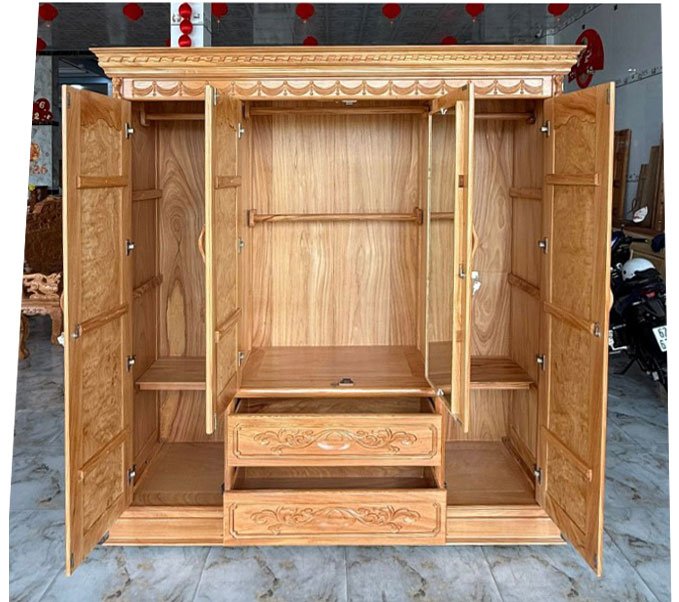 Tủ quần áo gỗ gõ đỏ 4 cánh