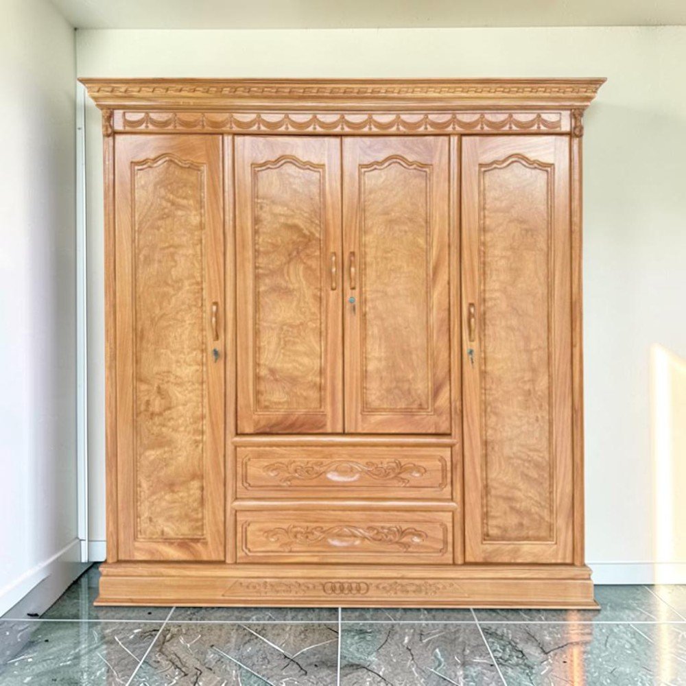 Tủ quần áo gỗ gõ đỏ 4 cánh