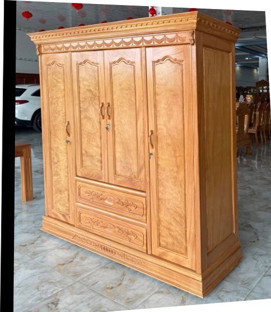 Tủ quần áo gỗ gõ đỏ 4 cánh