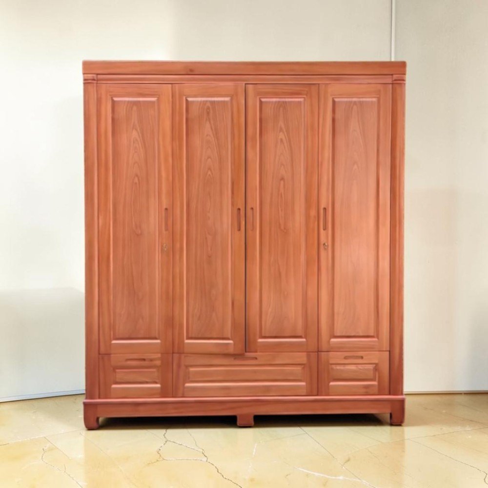 Tủ quần áo gỗ tự nhiên âm tường thiết kế tối giản