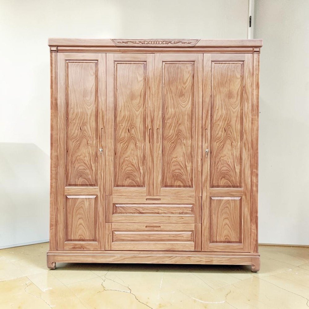Tủ quần áo gỗ tự nhiên âm tường thiết kế tối giản