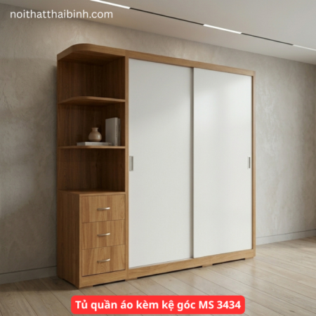 Tủ quần áo kèm kệ góc MS 3434