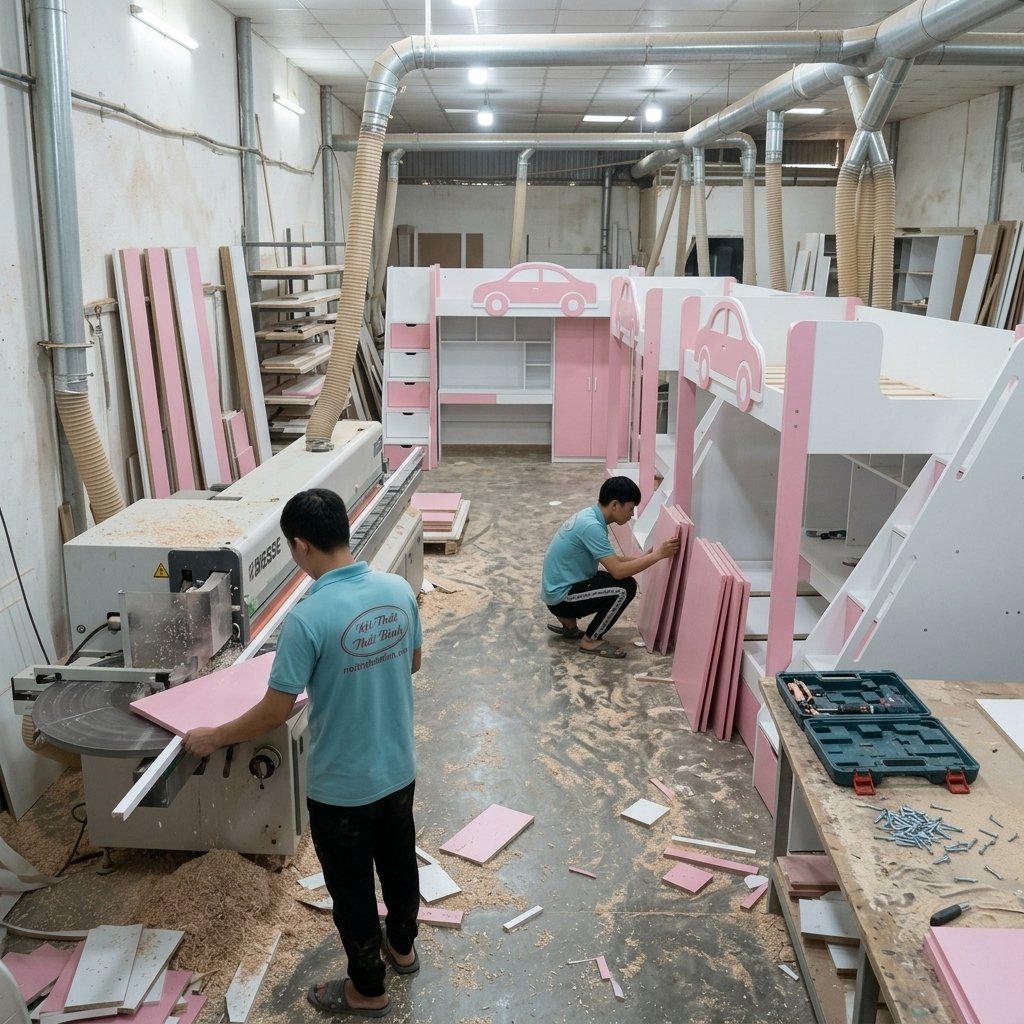 Xưởng sản xuất giường tầng gỗ công nghiệp tại TP.HCM - Nội thất Thái Bình