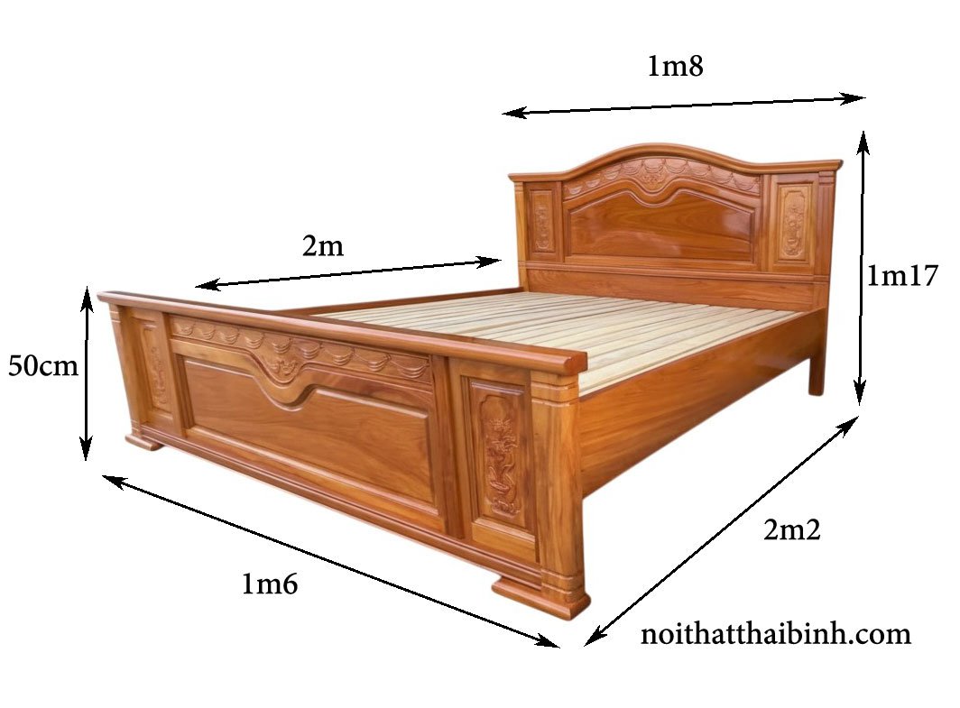 Kích thước giường gỗ gõ đỏ 1m8