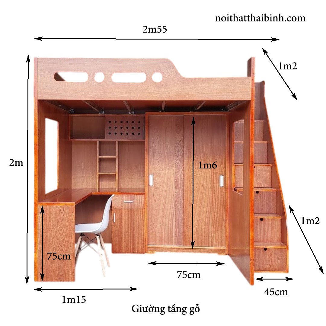 Kích thước giường tầng gỗ thịt
