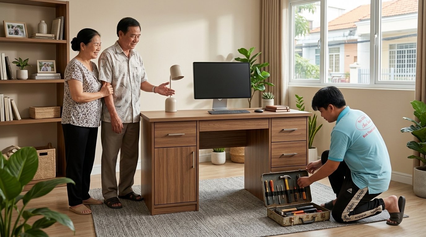 Mẫu bàn làm việc đẹp tại nhà Anh Nguyễn Văn Hoàng