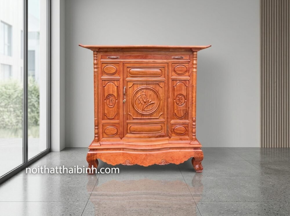 Mẫu bàn thờ đẹp gỗ gõ đỏ chân quỳ Nội Thất Thái Bình