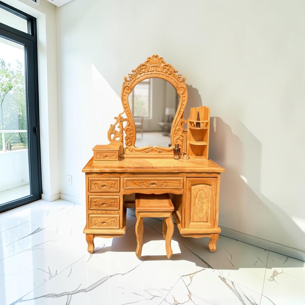 Bàn trang điểm gỗ gõ đỏ tự nhiên cao cấp Nội thất Thái Bình