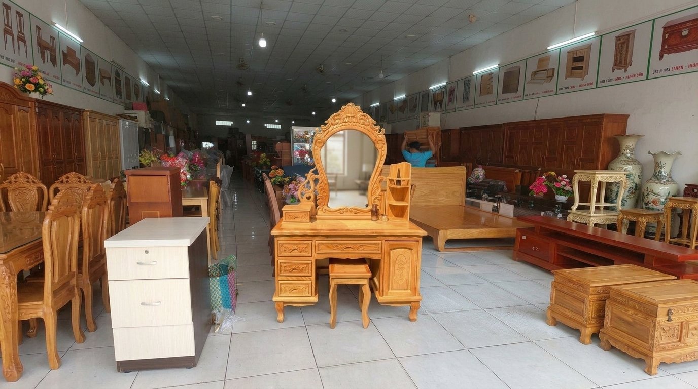 Bàn trang điểm gỗ gõ đỏ