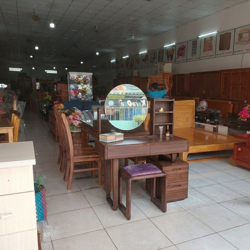 Bàn trang điểm sơn màu óc chó sang trọng