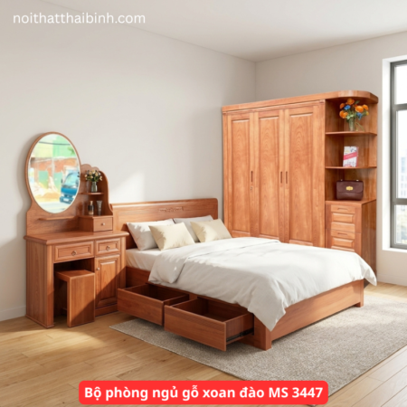 Giường ngủ gỗ xoan đào 1m6 thiết kế hiện đại đầu giường bo cong