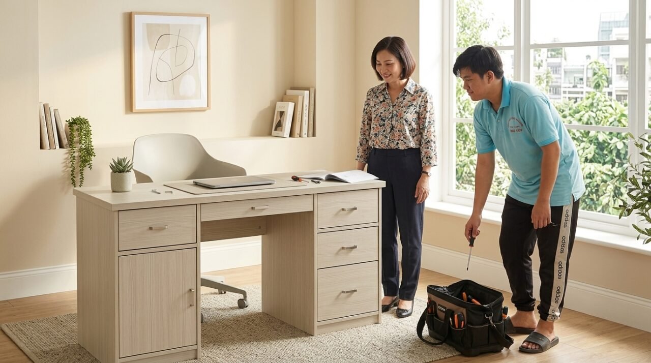 Mẫu bàn làm việc đẹp tại nhà chị Trần Thị Mỹ Linh